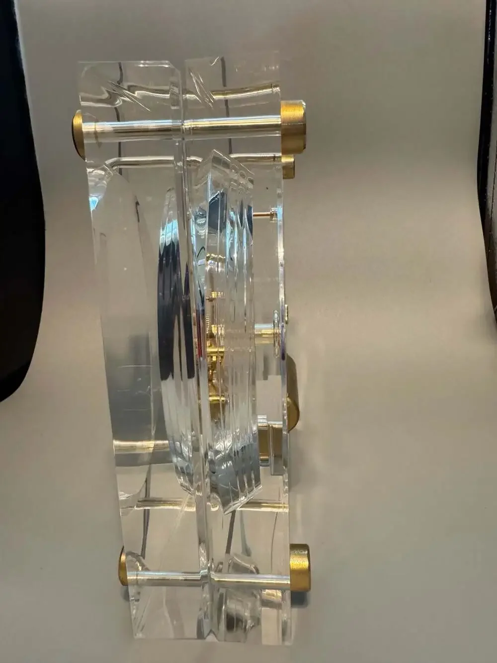 Working Vintage Seiko QAW105G Quartz Skeleton Mantel Clock in Lucite Case